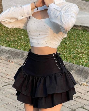 Belted Side Waist Midi Skirt