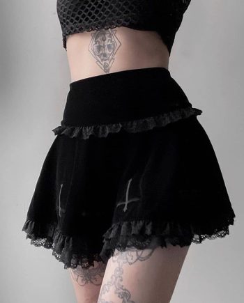 High-Waisted Lace Trim Midi Skirt