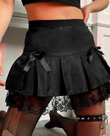 Lace Trim Pleated Skirt